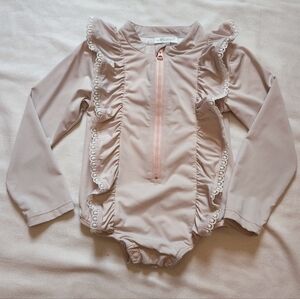 Miniclasix Pink Ruffled Long Sleeve Baby Swimsuit 18-24m